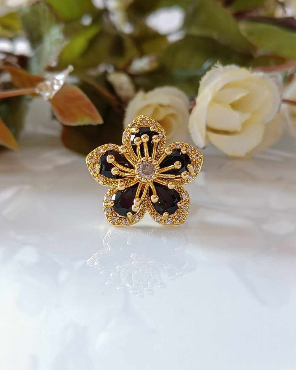 Midnight Bloom Ring - PVD Coated Copper