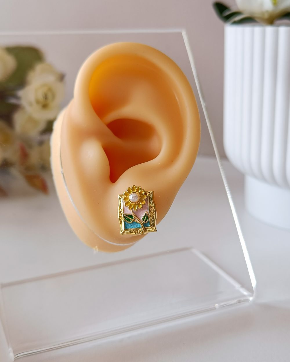 Sunflower Enamel Studs - 18K Gold Plated Copper