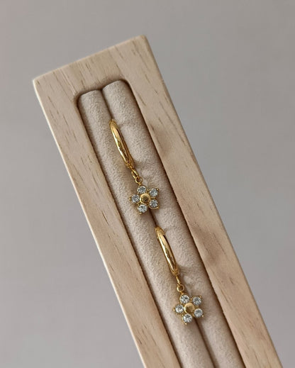 Flower Drop Hoops - 18K PVD Plated Stainless Steel