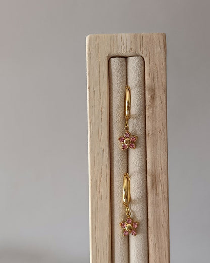 Flower Drop Hoops - 18K PVD Plated Stainless Steel