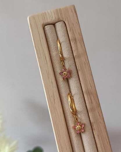 Flower Drop Hoops - 18K PVD Plated Stainless Steel