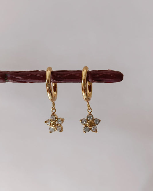 Flower Drop Hoops - 18K PVD Plated Stainless Steel