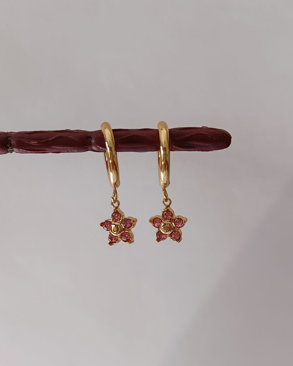 Flower Drop Hoops - 18K PVD Plated Stainless Steel