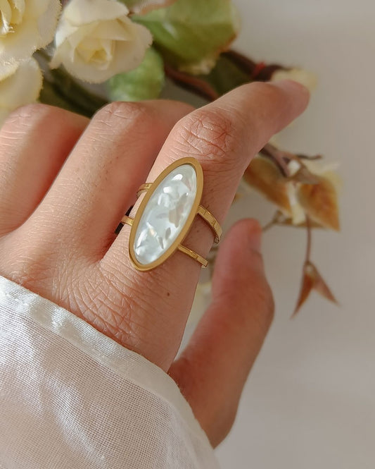 Sleek Long Oval Ring - 18K PVD Plated Stainless Steel