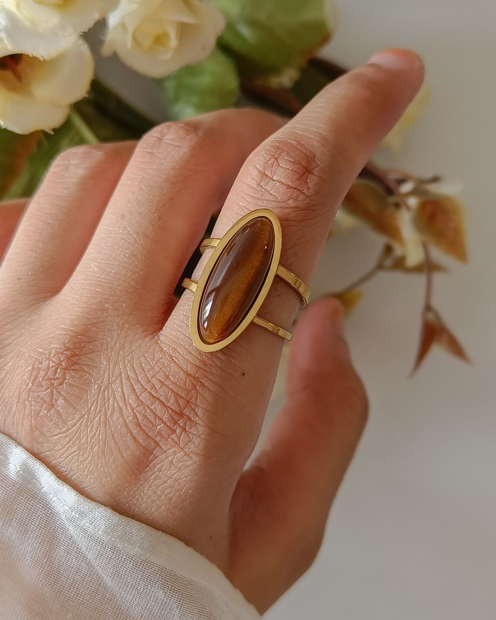 Sleek Long Oval Ring - 18K PVD Plated Stainless Steel