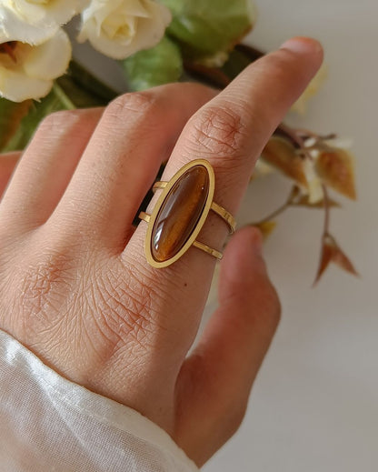 Sleek Long Oval Ring - 18K PVD Plated Stainless Steel