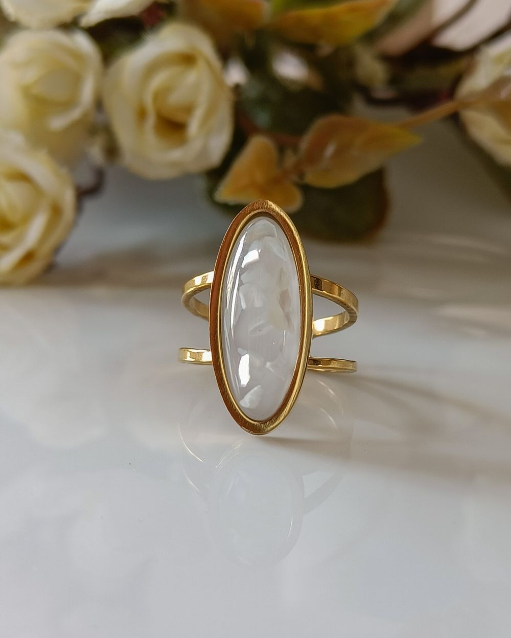 Sleek Long Oval Ring - 18K PVD Plated Stainless Steel
