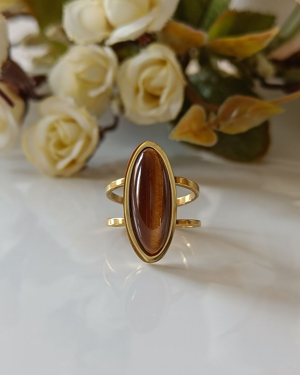 Sleek Long Oval Ring - 18K PVD Plated Stainless Steel