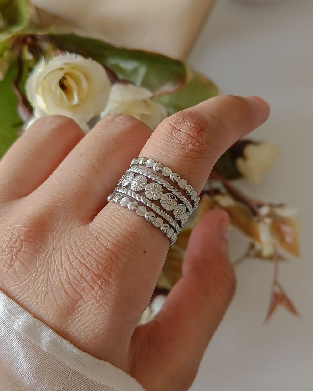 Boho Ring Band - Silver Stainless Steel