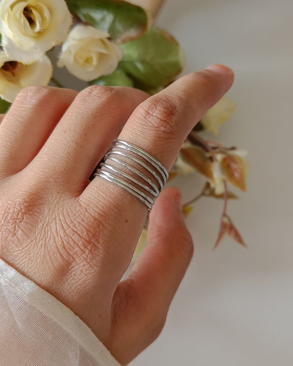 Wrapped Wire Look Stack Ring - Silver Stainless Steel