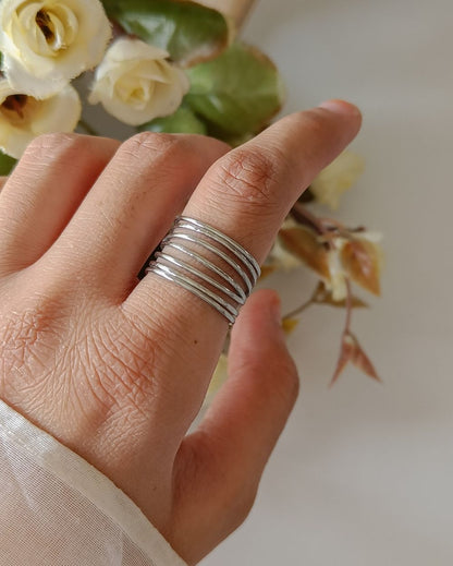 Wrapped Wire Look Stack Ring - Silver Stainless Steel