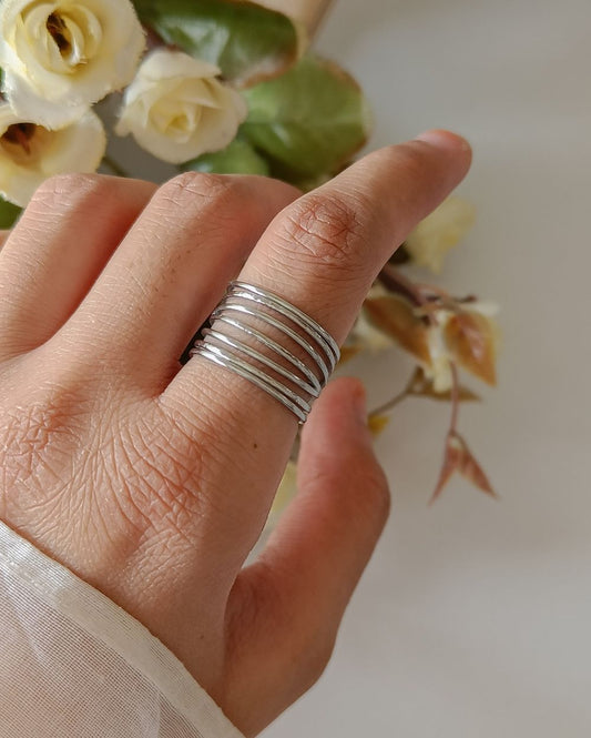 Wrapped Wire Look Stack Ring - Silver Stainless Steel