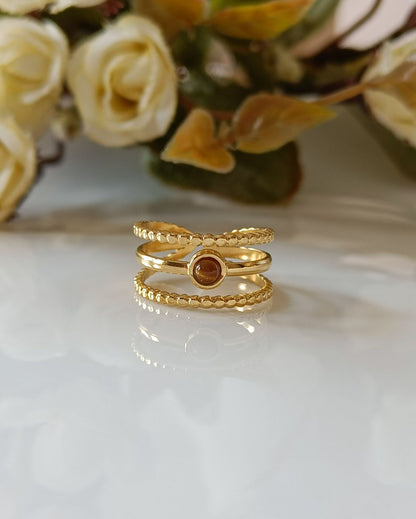 Tiger Eye Stone Ring - 18K PVD Plated Stainless Steel