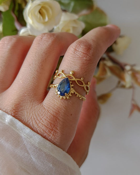 Vintage Inspired Teardrop Stone Ring - 18K PVD Plated Stainless Steel