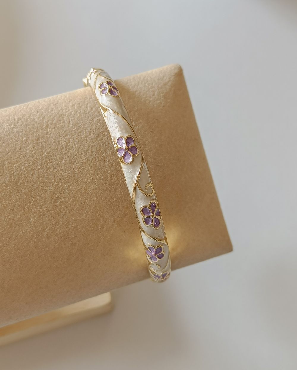 Enamel Flower Bangle - Purple and Ivory