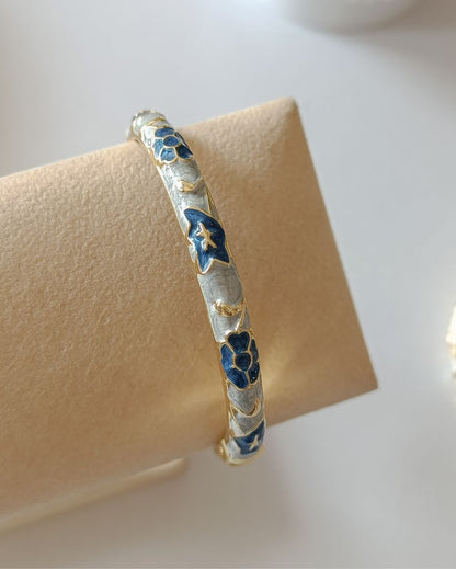 Enamel Flower Bangle - Pastel Blue and Dark Blue