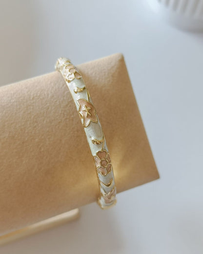 Enamel Flower Bangle - Ivory and Peach