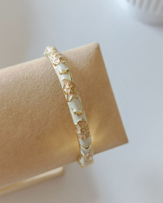 Enamel Flower Bangle - Ivory and Peach