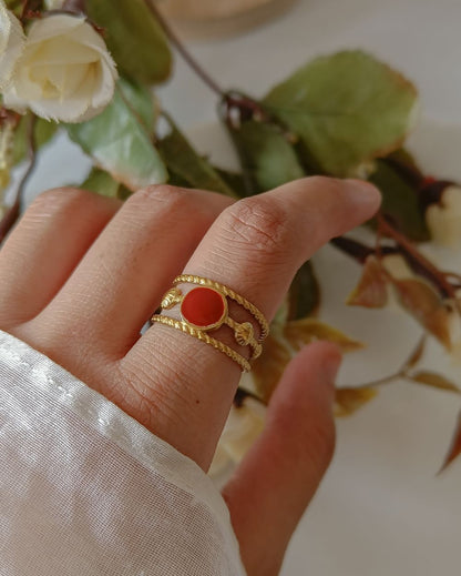 Red Enamel Ring - 18K PVD Plated Stainless Steel