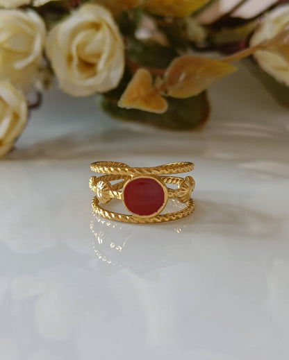 Red Enamel Ring - 18K PVD Plated Stainless Steel