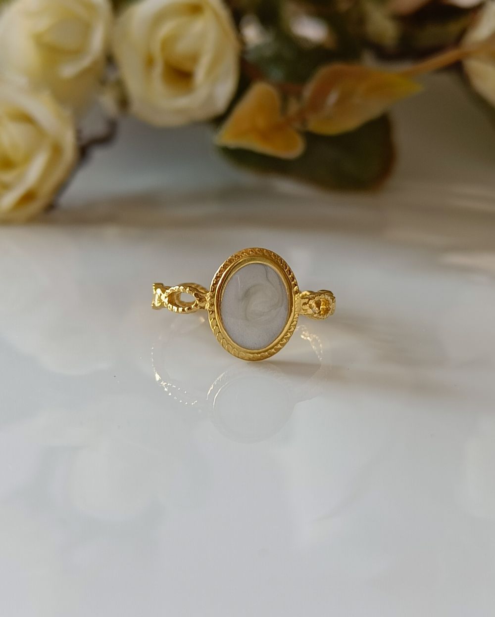 Minimalist White Enamel Ring - 18K PVD Plated Stainless Steel