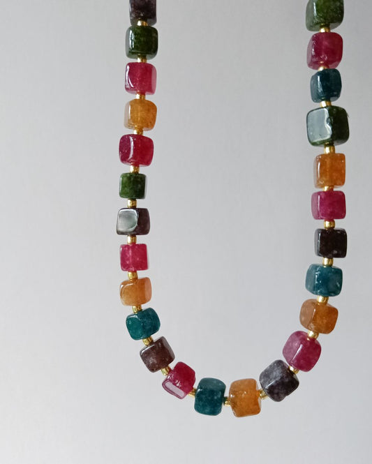 Multi Cube Agate Necklace