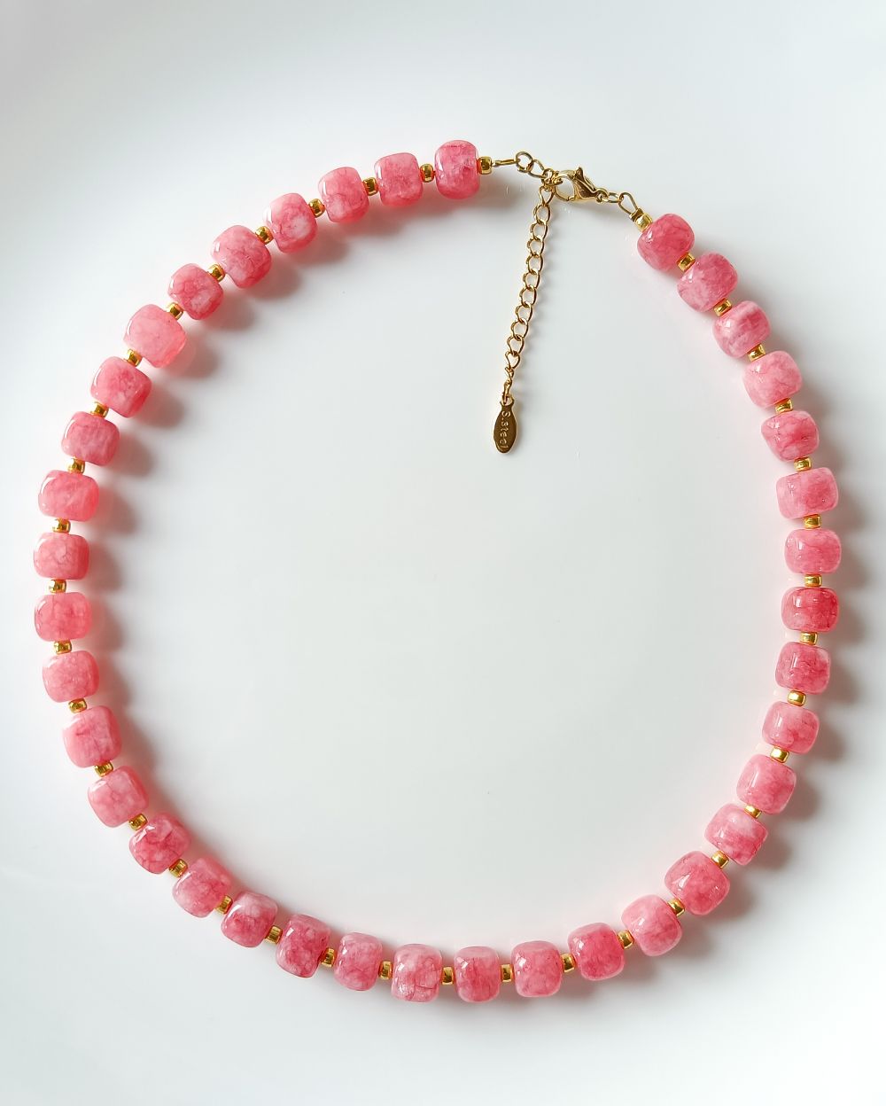 Bubblegum Pink Cube Agate Necklace