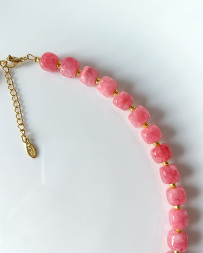 Bubblegum Pink Cube Agate Necklace