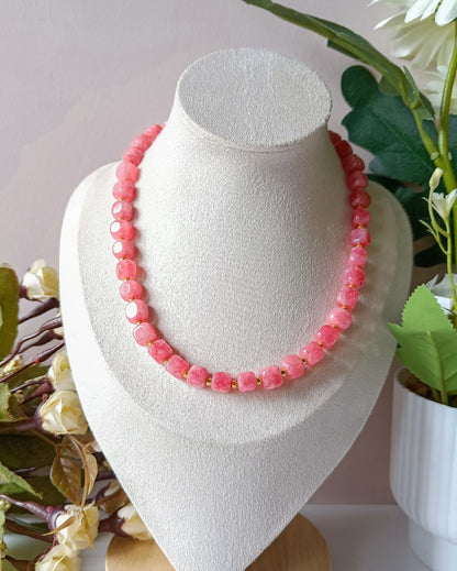 Bubblegum Pink Cube Agate Necklace
