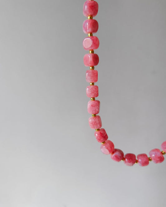 Bubblegum Pink Cube Agate Necklace