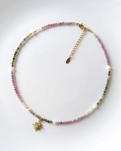Dainty Watermelon Tourmaline Charm Necklace ( Semi-Precious)