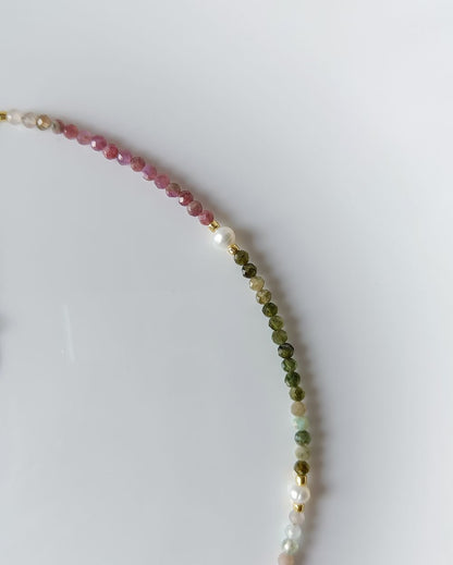 Dainty Watermelon Tourmaline Charm Necklace ( Semi-Precious)