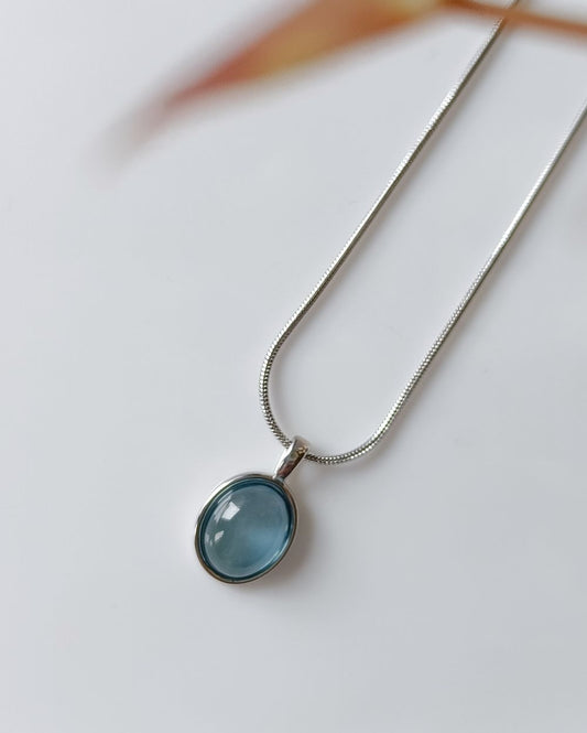Aqua Glass Charm Necklace - Copper