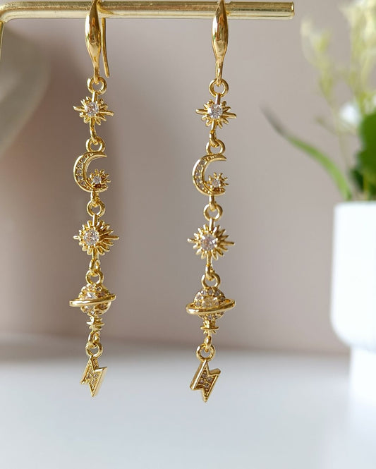 Celestial Charm Drop Earrings - 18K PVD Plated Copper