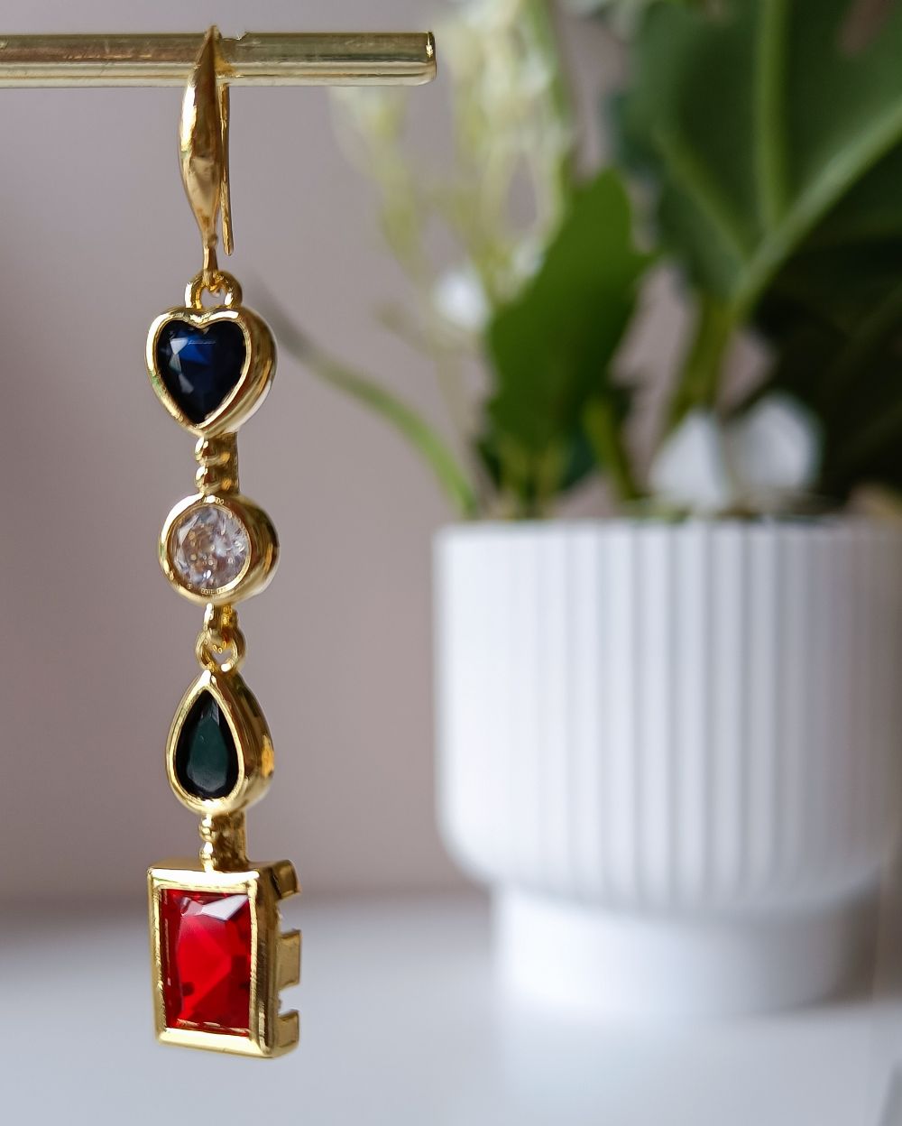 Retro Geo Color-Block Drop Earrings - 18K PVD Plated Copper