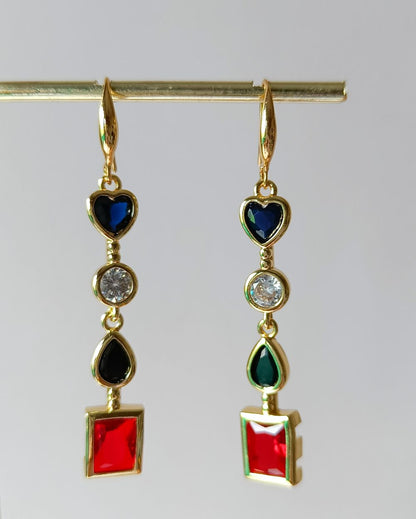 Retro Geo Color-Block Drop Earrings - 18K PVD Plated Copper