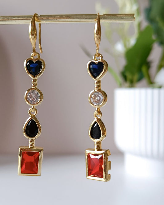 Retro Geo Color-Block Drop Earrings - 18K PVD Plated Copper