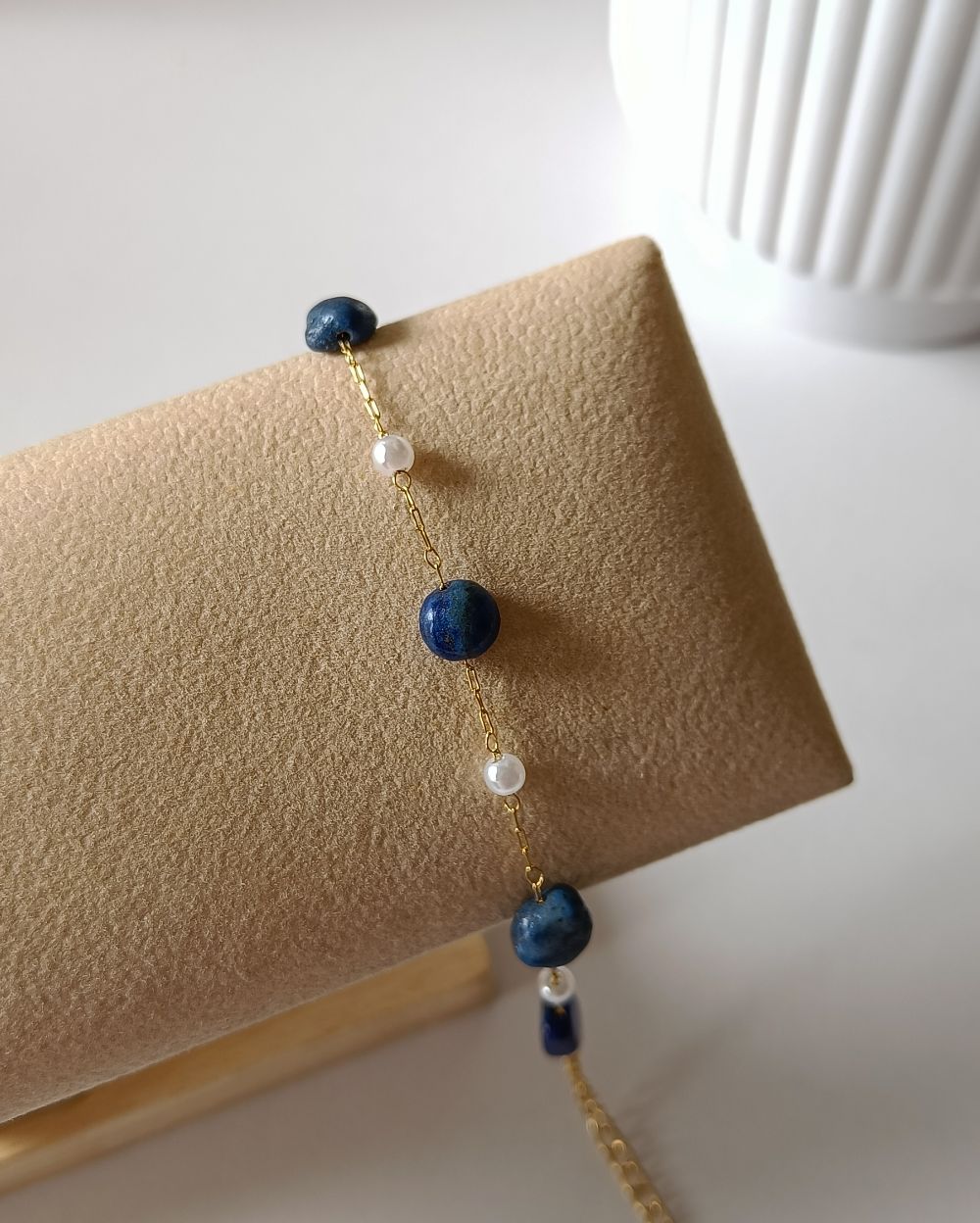 Midnight Blue Beaded Chain Bracelet - 18K PVD Plated Stainless Steel