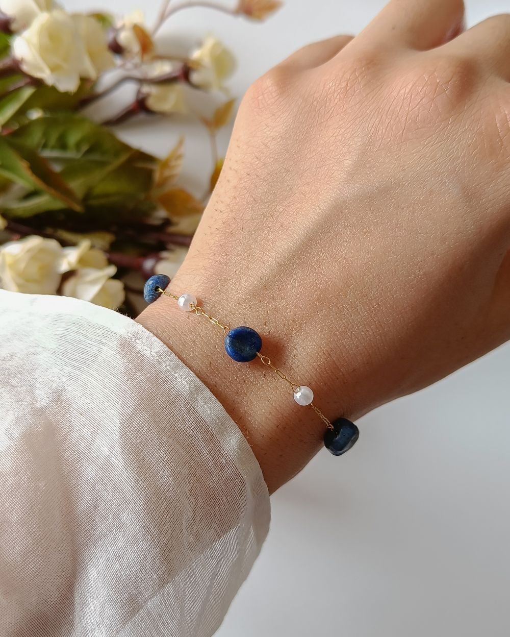 Midnight Blue Beaded Chain Bracelet - 18K PVD Plated Stainless Steel