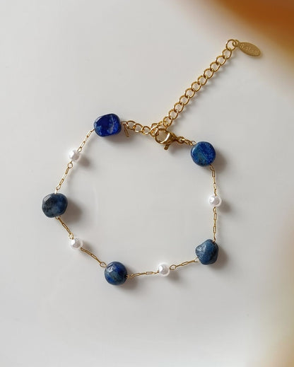 Midnight Blue Beaded Chain Bracelet - 18K PVD Plated Stainless Steel