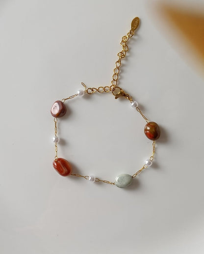 Earthy Pastel Beaded Chain Bracelet - 18K PVD Plated Stainless Steel