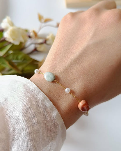 Earthy Pastel Beaded Chain Bracelet - 18K PVD Plated Stainless Steel