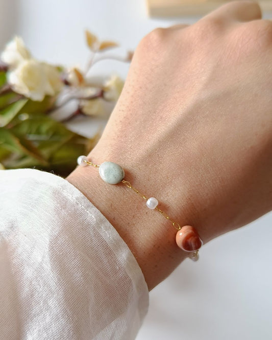Earthy Pastel Beaded Chain Bracelet - 18K PVD Plated Stainless Steel