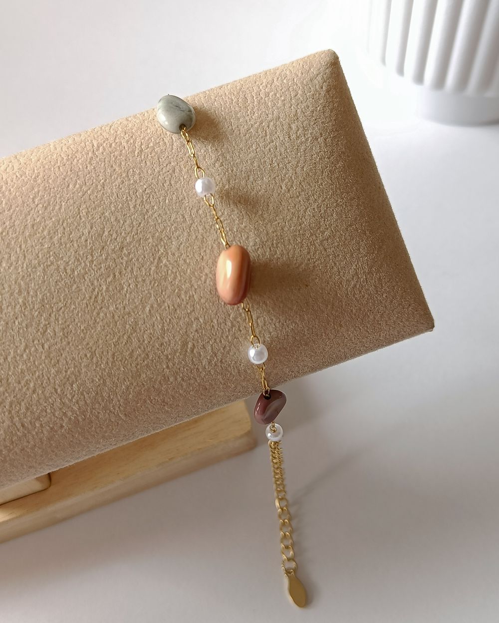 Earthy Pastel Beaded Chain Bracelet - 18K PVD Plated Stainless Steel