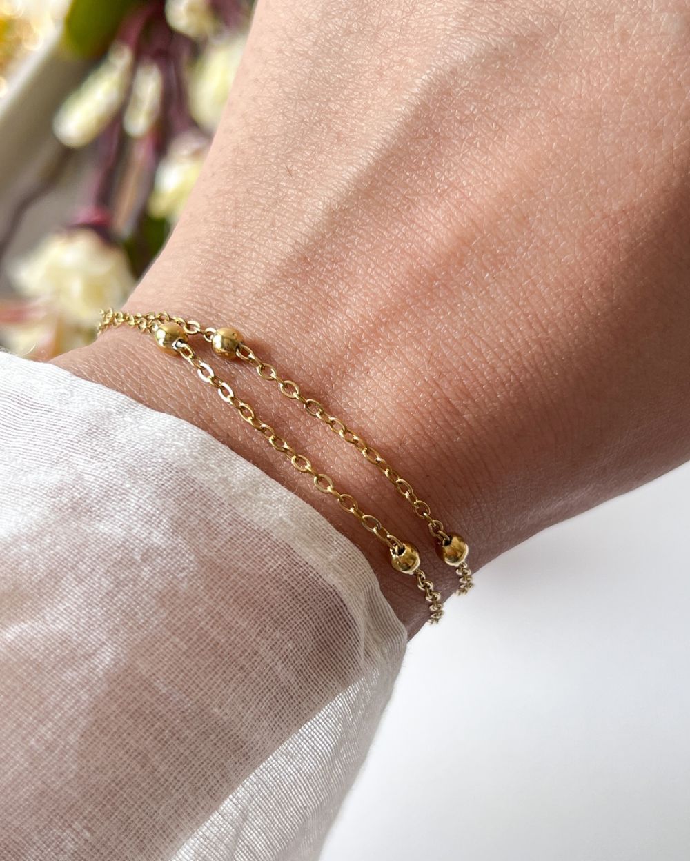 Double Layer Ball Chain Bracelet - 18K PVD Plated Stainless Steel