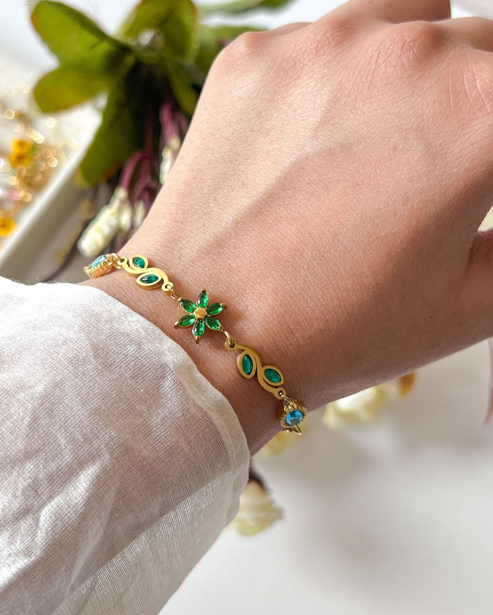 Green Botanical Vine Bracelet - 18K PVD Plated Stainless Steel