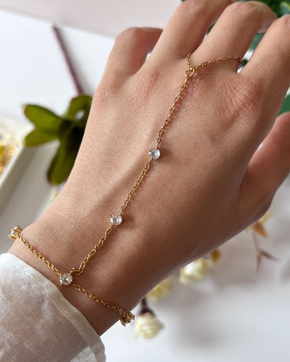 Zircon Handchain - 18K PVD Plated Stainless Steel