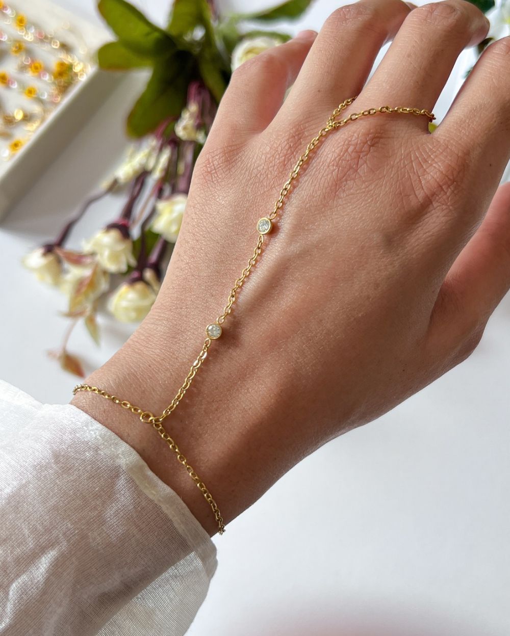 Dainty Zircon Handchain - 18K PVD Plated Stainless Steel