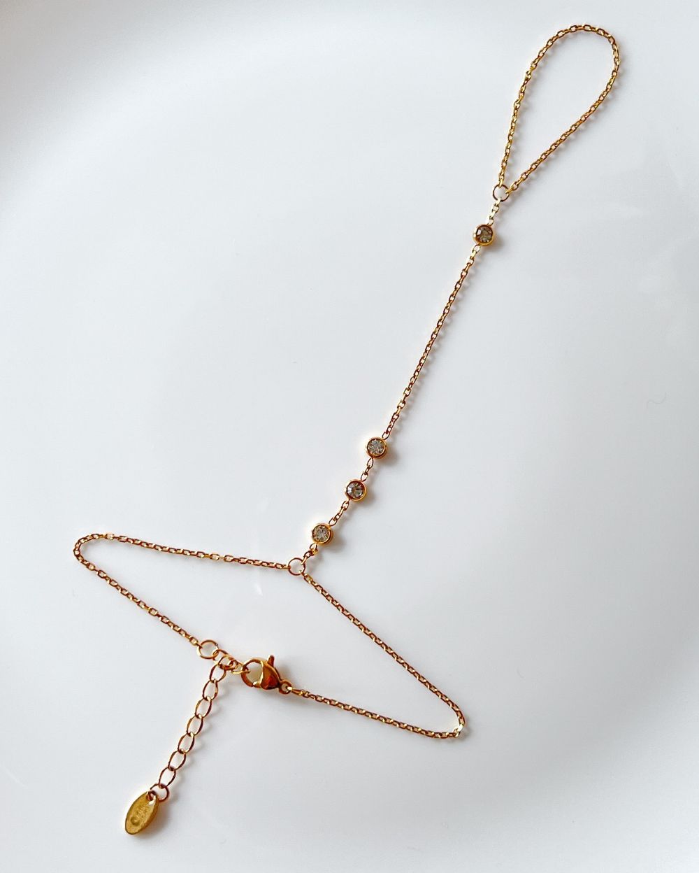Minimal Zircon Handchain - 18K PVD Plated Stainless Steel