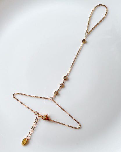 Minimal Zircon Handchain - 18K PVD Plated Stainless Steel